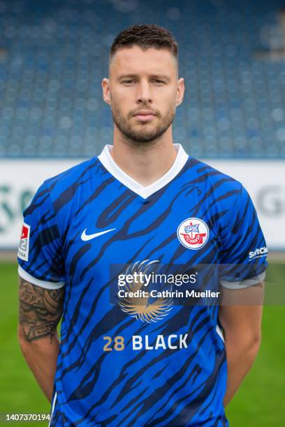 Ryan Malone of F.C. Hansa Rostock poses during the team presentation at Ostseestadion on July 07, 2022 in Rostock, Germany.
