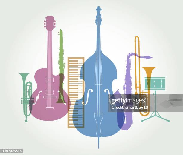 musical instruments - jazz - jazz band instruments stock illustrations