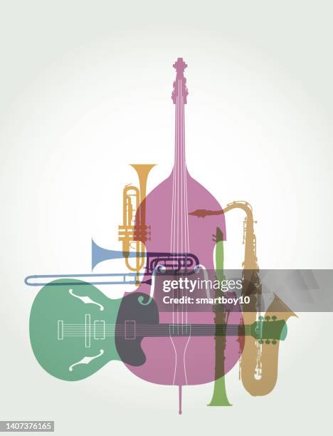 ilustrações de stock, clip art, desenhos animados e ícones de musical instruments - jazz - orquestra