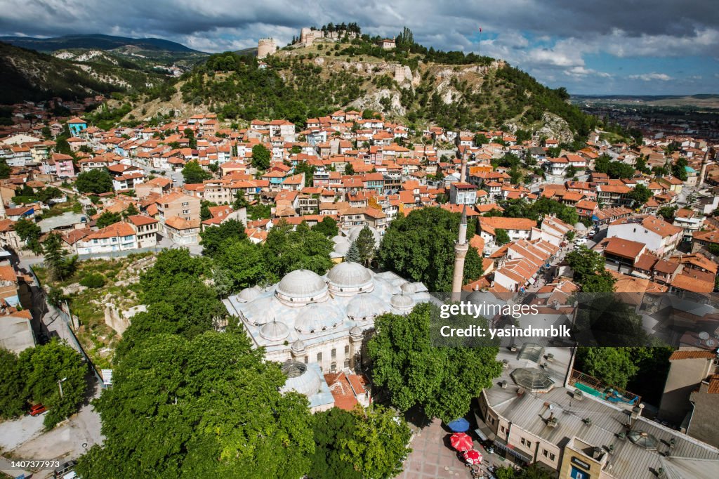 The photo taken with a drone of the Kütahya Ulu Mosque.