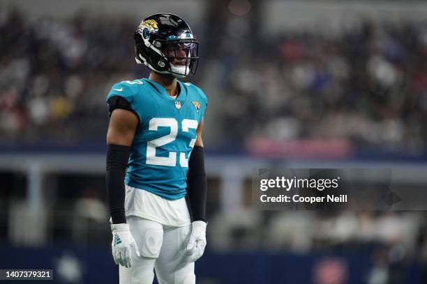Henderson of the Jacksonville Jaguars looks on during an NFL game against the Dallas Cowboys at AT&T Stadium on August 29, 2021 in Arlington, Texas.