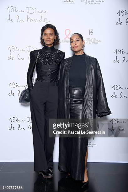 Liya Kebede and Tracee Ellis Ross attends the "Diner De La Mode" to benefit Sidaction at Pavillon Cambon Capucines on July 07, 2022 in Paris, France.