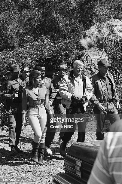 Curtain Call" Episode 23 -- Pictured: Marla Heasley as Tawnia Baker, Mr. T as B.A. Baracus, George Peppard as John 'Hannibal' Smith, Lance LeGault as...