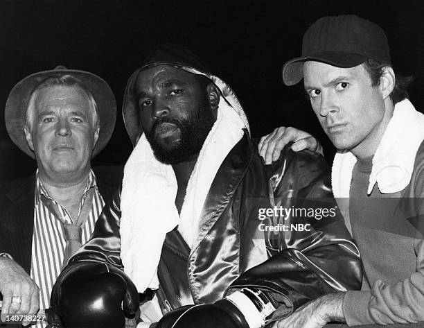 Champ!" Episode 16 -- Pictured: George Peppard as John 'Hannibal' Smith, Mr. T as B.A. Baracus, Dwight Schultz as 'Howling Mad' Murdock -- Photo by:...