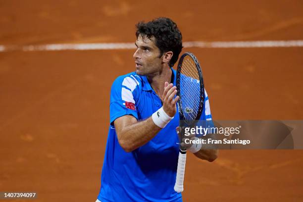 Pablo Andujar looks on during the semi final match between Carlos Alcaraz and Pablo Andujar during the Copa del Rey de Tenis 2022 at Real Club...
