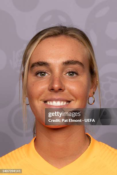 Jill Roord of Netherlands poses for a portrait during the official UEFA Women's EURO 2022 portrait session on July 06, 2022 in Worsley, England.
