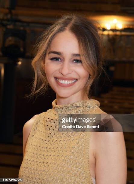 Emilia Clarke celebrates the opening of "The Seagull" at The Harold Pinter Theatre on July 07, 2022 in London, England.