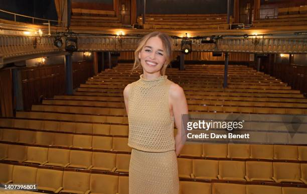 Emilia Clarke celebrates the opening of "The Seagull" at The Harold Pinter Theatre on July 07, 2022 in London, England.