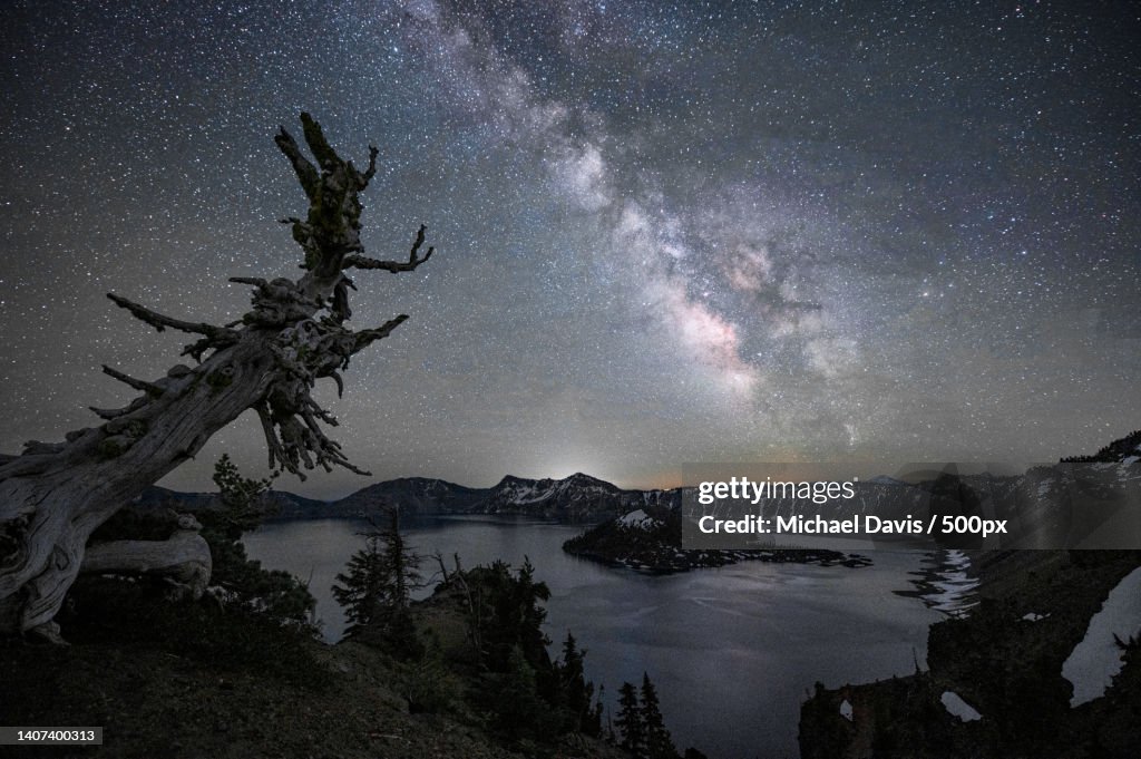 Scenic view of lake against sky at night,Crater Lake,Oregon,United States,USA