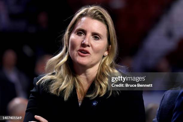 Assistant general manager Hayley Wickenheiser of the Toronto Maple Leafs prior to Round One of the 2022 Upper Deck NHL Draft at Bell Centre on July...