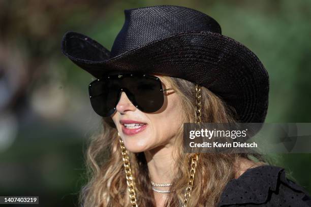Stacey Bendet, fashion designer and CEO of Alice and Olivia, walks to a morning session during the Allen & Company Sun Valley Conference on July 07,...