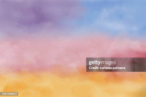 multi color sky and clouds watercolor painting background - light blue paper stock pictures, royalty-free photos & images