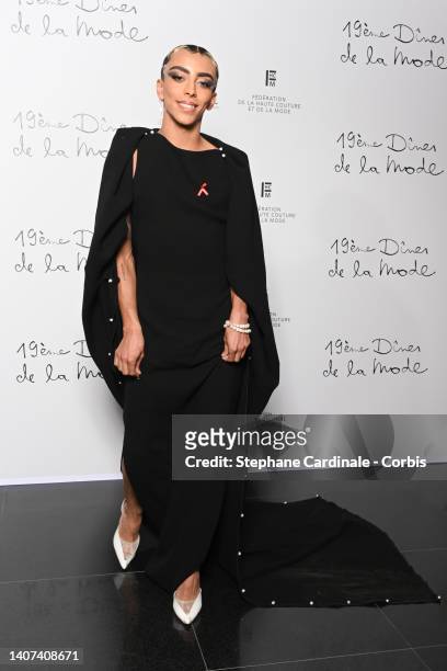 Bilal Hassani attends the "Diner De La Mode" to benefit Sidaction at Pavillon Cambon Capucines on July 07, 2022 in Paris, France.