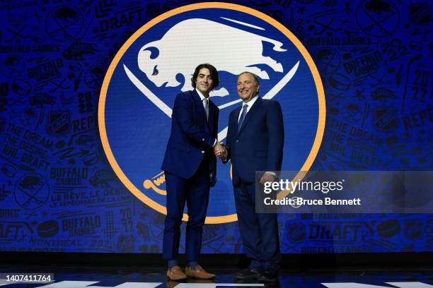 Matthew Savoie is drafted by the Buffalo Sabres during Round One of the 2022 Upper Deck NHL Draft at Bell Centre on July 07, 2022 in Montreal,...