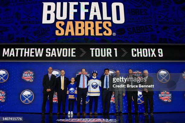 Matthew Savoie is drafted by the Buffalo Sabres during Round One of the 2022 Upper Deck NHL Draft at Bell Centre on July 07, 2022 in Montreal,...