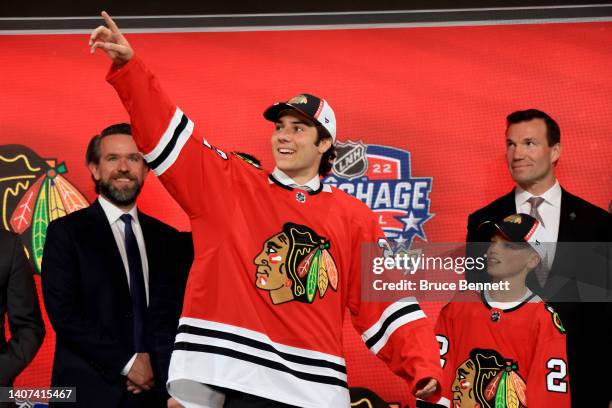 Frank Nazar is drafted by the Chicago Blackhawks during Round One of the 2022 Upper Deck NHL Draft at Bell Centre on July 07, 2022 in Montreal,...