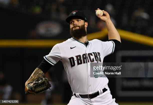 Dallas Keuchel of the Arizona Diamondbacks delivers a first inning pitch against the Colorado Rockies at Chase Field on July 07, 2022 in Phoenix,...