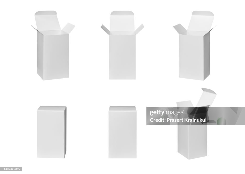 Set of empty packaging boxes or product box Tall white box cardboard cosmetic box