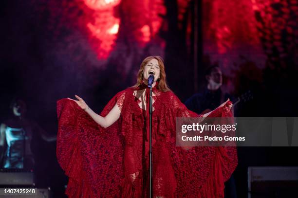 Florence Welch of Florence & The Machine performs on the NOS stage at day 2 of NOS Alive festival on July 07, 2022 in Lisbon, Portugal.