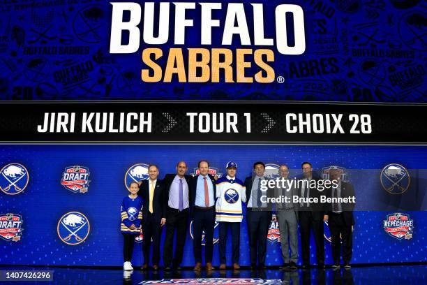 Jiri Kulich is drafted by the Buffalo Sabres during Round One of the 2022 Upper Deck NHL Draft at Bell Centre on July 07, 2022 in Montreal, Quebec,...