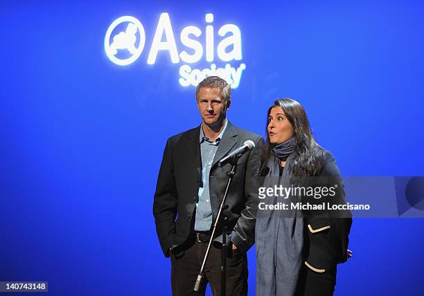 Filmmakers Daniel Junge and Sharmeen Obaid-Chinoy address the audience prior to HBO's documentary screening of the Oscar winning film "Saving Face"...