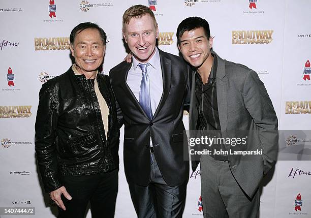 George Takei, Robert Bartley and Telly Leung attend Broadway Backwards 7 at the Al Hirschfeld Theatre on March 5, 2012 in New York City.