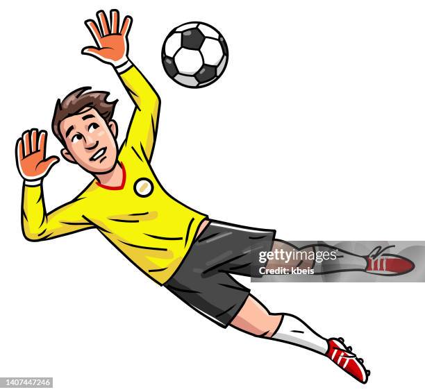 soccer goalkeeper jumping for ball - catching stock illustrations