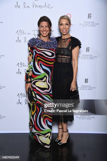 Camille Miceli and Mathilde Favier attend "Diner De La Mode" to benefit Sidaction at Pavillon Cambon Capucines on July 07, 2022 in Paris, France.