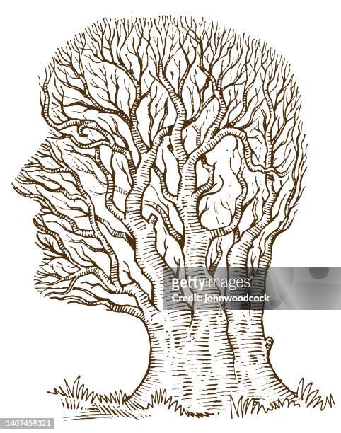 tree face pen and ink illustration - tree trunk stock illustrations