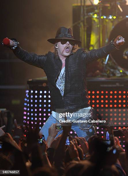 Axl Rose of Guns N' Roses perform at Fillmore Miami Beach on March 5, 2012 in Miami Beach, Florida.