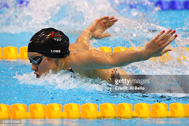 Jemma Lowe of Swansea Performance competes in heat 8 of the Women's 200m Butterfly during day four of the British Gas Swimming Championships at the...