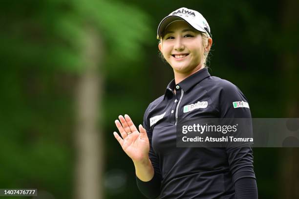 Seonwoo Bae of South Korea smiles during second round of Nipponham Ladies Classic at Katsura Golf Club on July 08, 2022 in Tomakomai, Hokkaido, Japan.