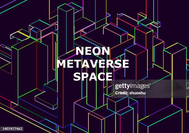 neon light metaverse cube space structure technology pattern background - futuristic city stock illustrations