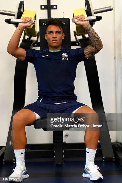 Lautaro Martinez of FC Internazionale in action during the FC Internazionale training session at the club's training ground Suning Training Center on...