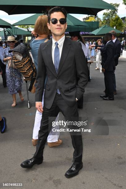 Rami Malek attends day 12 of the Wimbledon Tennis Championships at All England Lawn Tennis and Croquet Club on July 08, 2022 in London, England.