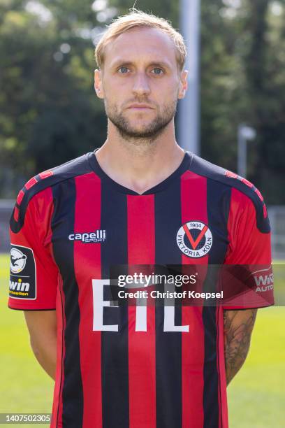 Marcel Risse of Viktoria Koeln poses during the team presentation at Sportpark Hoehenberg on July 08, 2022 in Cologne, Germany.