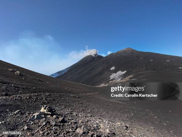 active etna crater on a sunny day | sicily, italy - volcanic activity fotografías e imágenes de stock