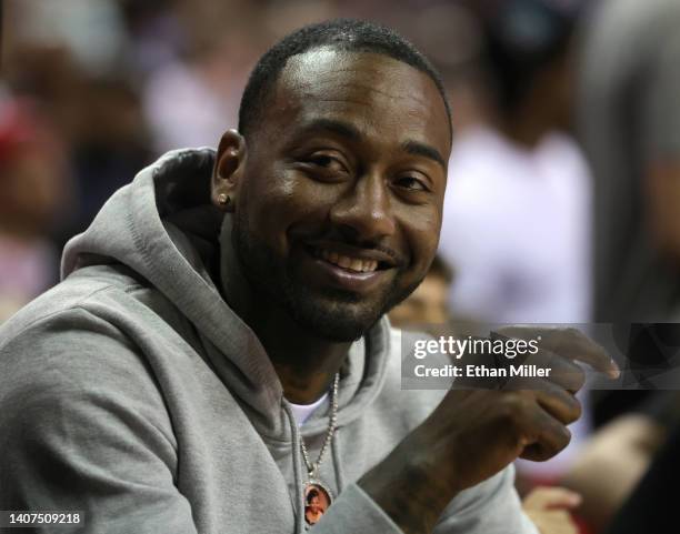 Player John Wall attends a game between the Houston Rockets and the Orlando Magic during the 2022 NBA Summer League at the Thomas & Mack Center on...