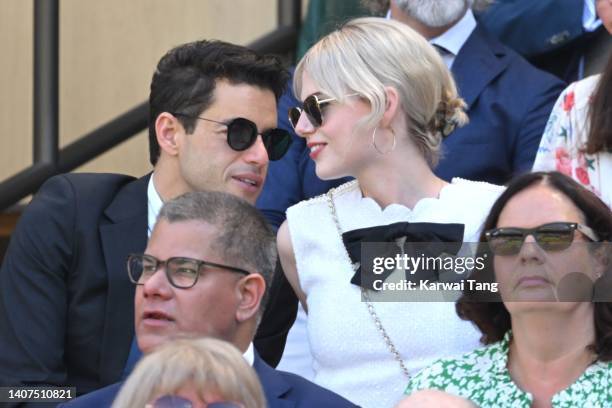 Rami Malek and attend day 12 of the Wimbledon Tennis Championships at All England Lawn Tennis and Croquet Club on July 08, 2022 in London, England.