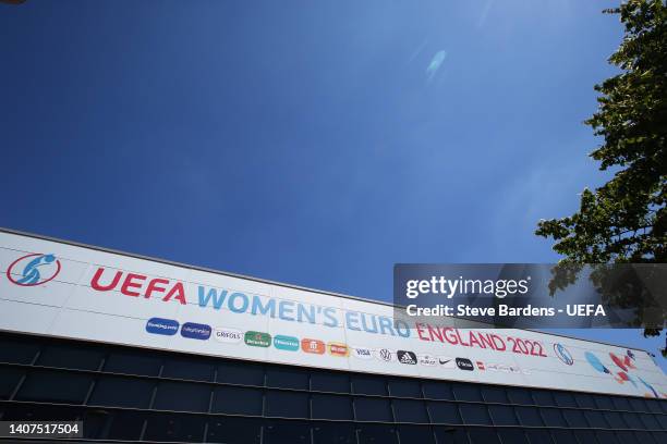 General view outside the stadium prior to the UEFA Women's Euro 2022 group B match between Spain and Finland at Stadium mk on July 08, 2022 in Milton...