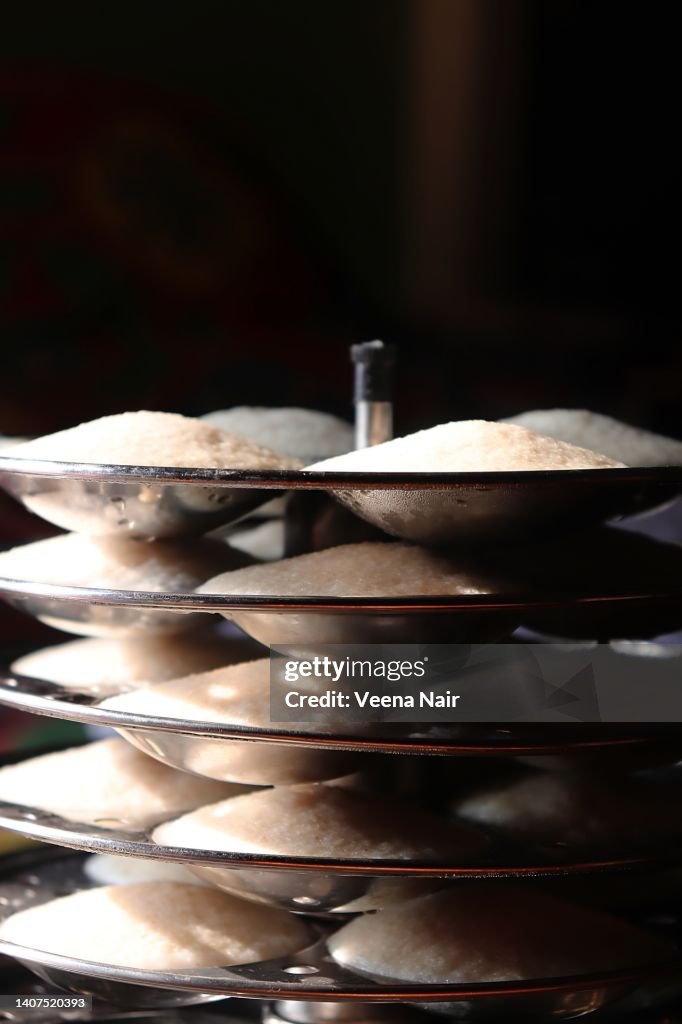 Steam cooked Idli with idly stand/South Indian breakfast