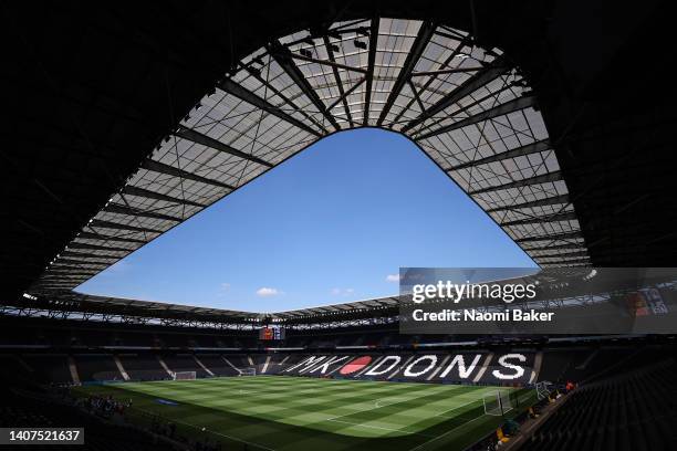 General view inside the stadium prior to the UEFA Women's Euro 2022 group B match between Spain and Finland at Stadium mk on July 08, 2022 in Milton...