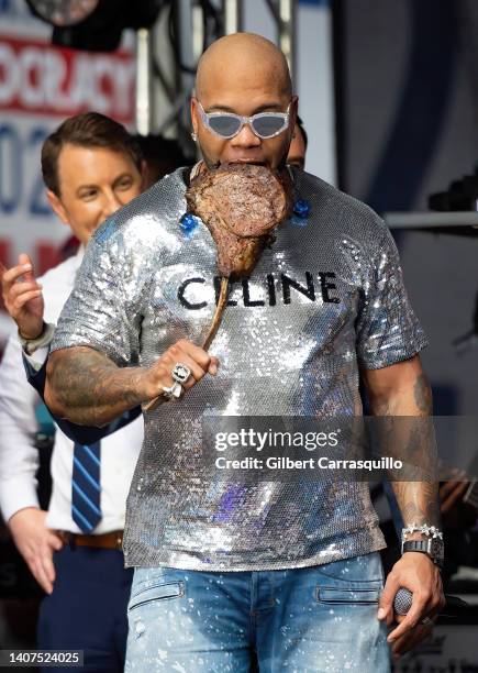 Flo Rida is seen performing during "FOX & Friends" All-American Summer Concert Series at Fox News Channel Studios on July 08, 2022 in New York City.