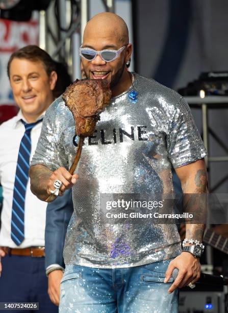 Flo Rida is seen performing during "FOX & Friends" All-American Summer Concert Series at Fox News Channel Studios on July 08, 2022 in New York City.