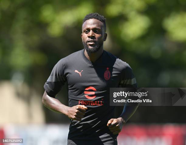 Divock Origi of AC Milan in action during a training sessionat Milanello on July 08, 2022 in Cairate, Italy.