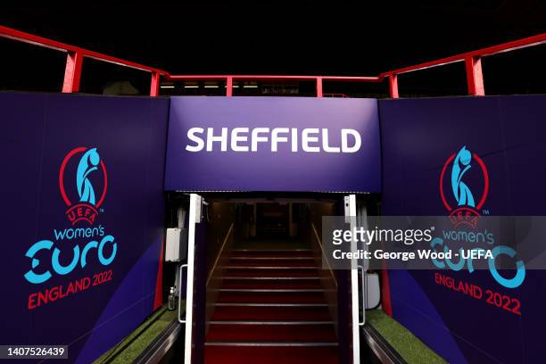General view of the players tunnel prior to the UEFA Women's EURO 2022 at Bramall Lane on July 05, 2022 in Sheffield, England.
