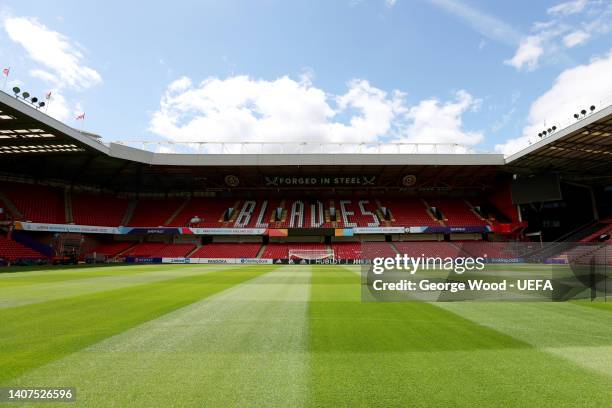 General view inside the stadium prior to the UEFA Women's EURO 2022 at Bramall Lane on July 05, 2022 in Sheffield, England.