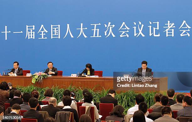 Chinese Foreign Minister Yang Jiechi answers questions during a press conference at the National People's Congress's annual session at the Great Hall...