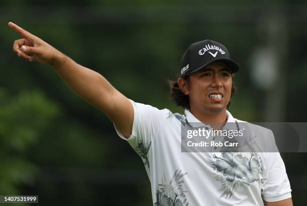 Gavin Kyle Green of Malaysia watches his tee shot on the sixth hole during the second round of the Barbasol Championship at Keene Trace Golf Club on...