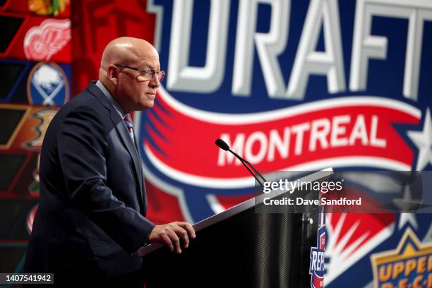 Deputy NHL Commissioner Bill Daly speaks onstage during the 2022 Upper Deck NHL Draft at Bell Centre on July 08, 2022 in Montreal, Quebec.